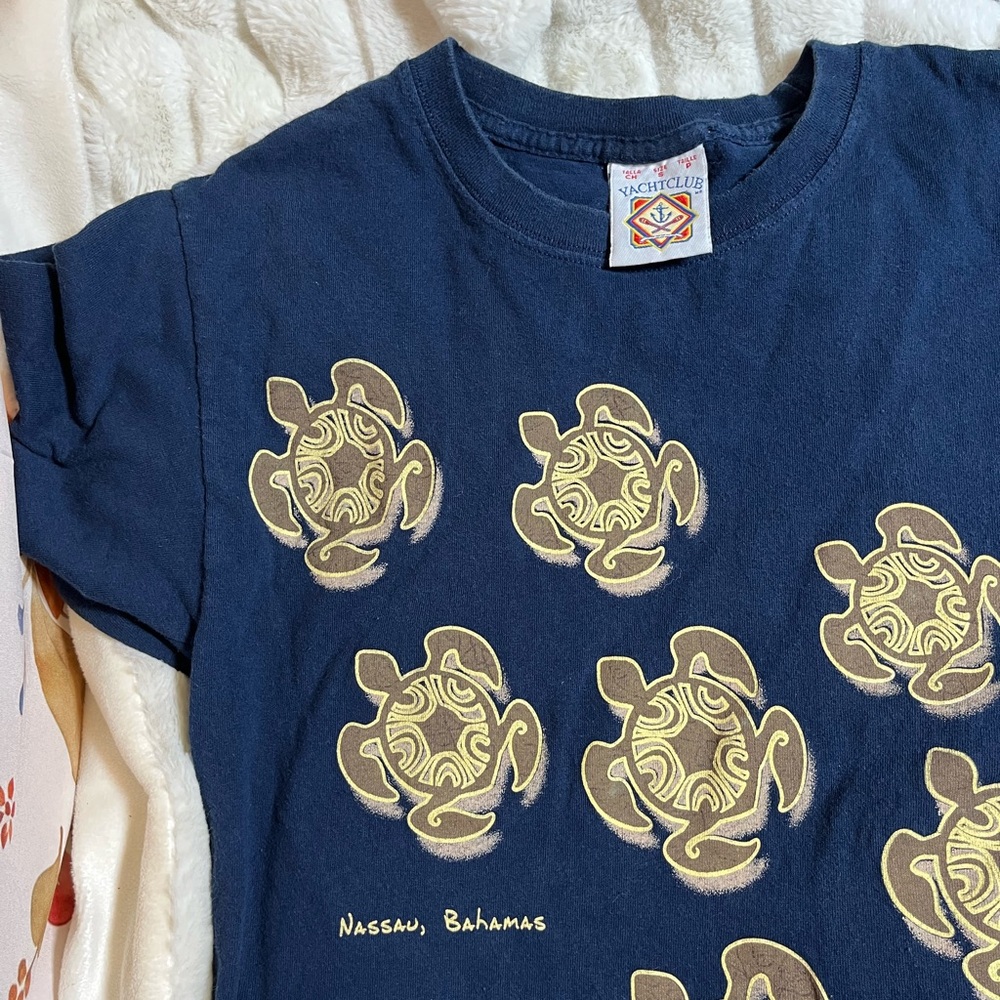 VTG Nassau Bahamas Womens S Dark Blue Turtle Graphic Casual Vacation Tee